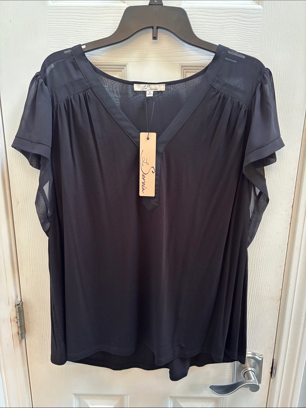 Black V-Neck Flutter Sleeve Blouse